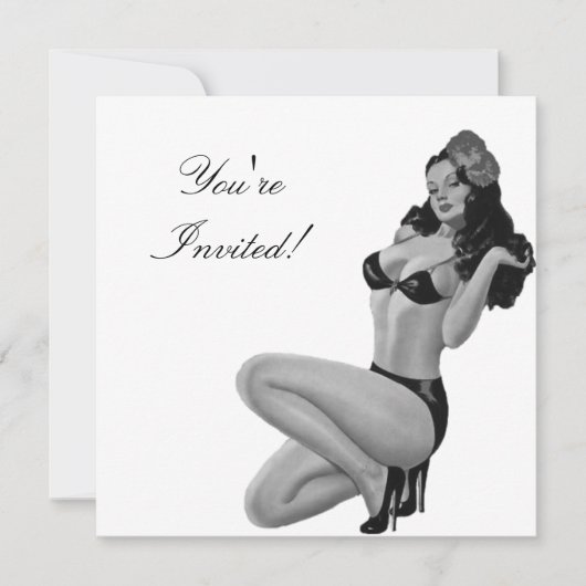 Uitnodiging Zwart & Wit Stijl Pin-Up Meisje 20 (Voorkant)