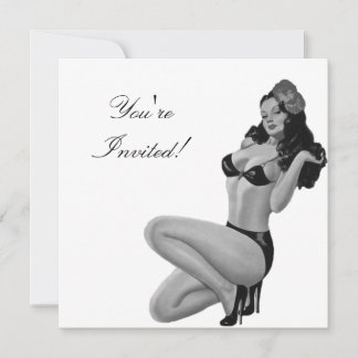 Uitnodiging Zwart & Wit Stijl Pin-Up Meisje 20