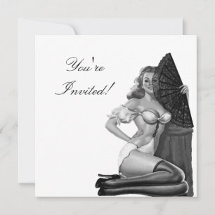 Uitnodiging Zwart & Wit Stijl Pin-Up Meisje 21