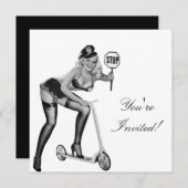 Uitnodiging zwart-wit stijlpop-up meisje 1 (Voorkant / Achterkant)