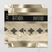 Uitnodiging zwarte dag - lichte gouden kunst Deco (Voorkant / Achterkant)