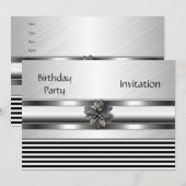 Uitnodiging Zwarte Stripe Birthday Partij (Voorkant / Achterkant)