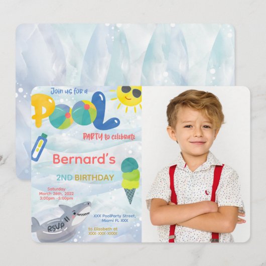 Uitnodiging zwembad foto jongen (Voorkant / Achterkant)