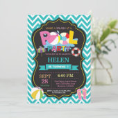 Uitnodiging zwembadfeest Aqua Spetter Spat meisje (Staand voorkant)