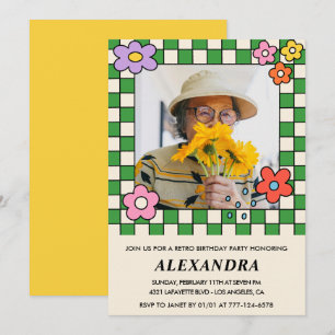 Uitnodigingen 100ste verjaardag Retro Groovy Bloem