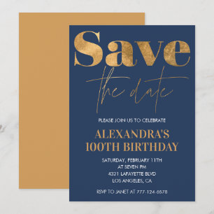Uitnodigingen 100ste verjaardag Save the date Goud