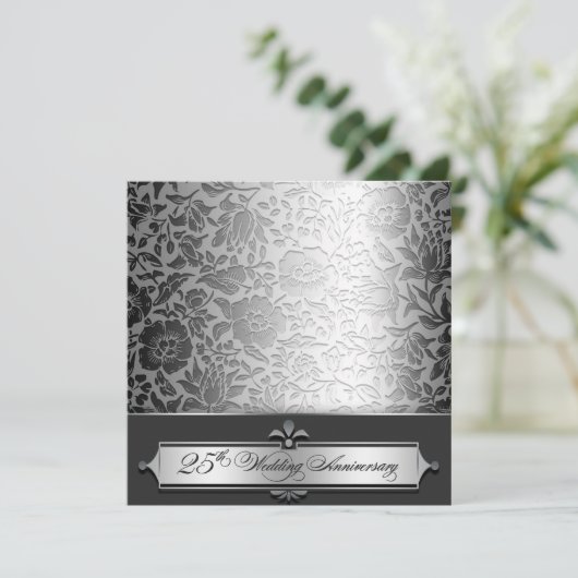 Uitnodigingen 25-jarig huwelijksfeest chic (Staand voorkant)