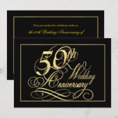 Uitnodigingen 50ste verjaardagsfeest - Formeel Gou (Voorkant / Achterkant)