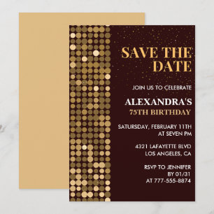 Uitnodigingen 75e verjaardag Save the date Goud