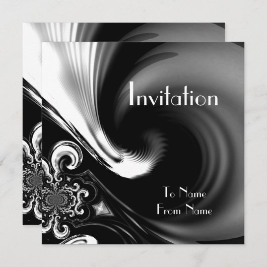 Uitnodigingen Abstract metaal 2 in zwart-wit stijl (Voorkant / Achterkant)