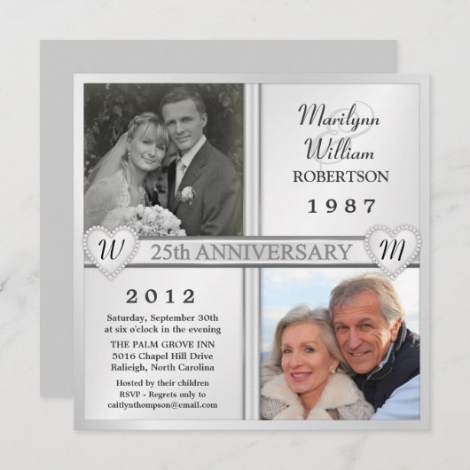 Uitnodigingen met foto voor 25-jarig huwelijksjubi (Voorkant / Achterkant)