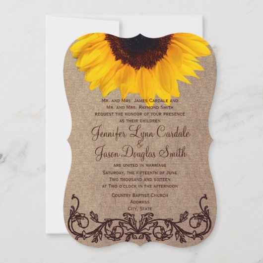 Uitnodigingen op het Rustic Country Sunflower Wedd (Voorkant)