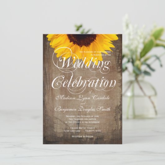 Uitnodigingen op het Rustic Country Sunflower Wedd