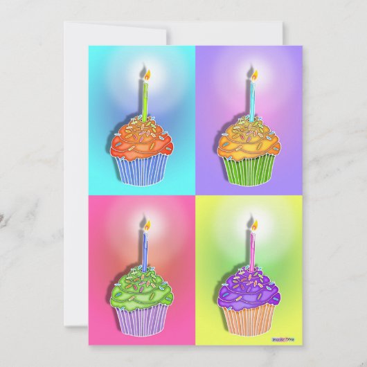 Uitnodigingen - Pop Art Birthday Cupcakes (Voorkant)