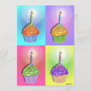 Uitnodigingen - Pop Art Birthday Cupcakes
