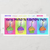 Uitnodigingen - Pop Art Birthday Cupcakes (Voorkant / Achterkant)