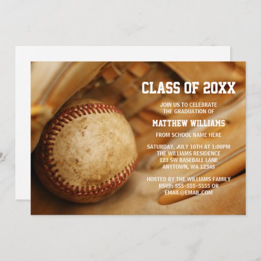 Uitnodigingen tot bekendmaking Afstuderen honkbal (Voorkant / Achterkant)