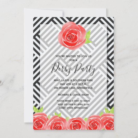 Uitnodigingen tot roodrozen van Derby Party (Voorkant)