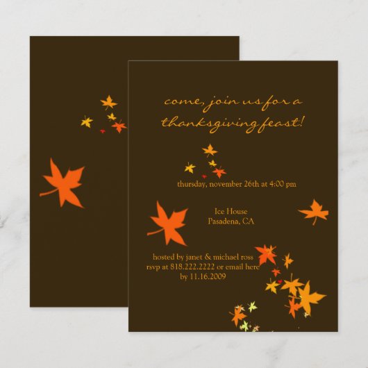 Uitnodigingen tot Thanksgiving, esdoorbladeren (Voorkant / Achterkant)