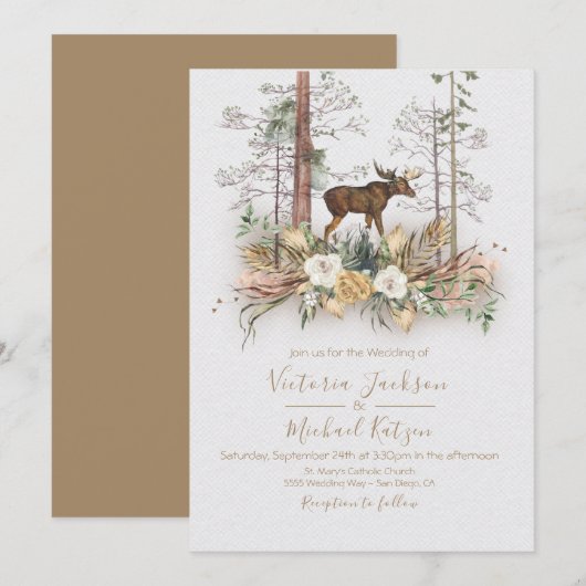 Uitnodigingen tot Waterverf Forest Wedding (Voorkant / Achterkant)