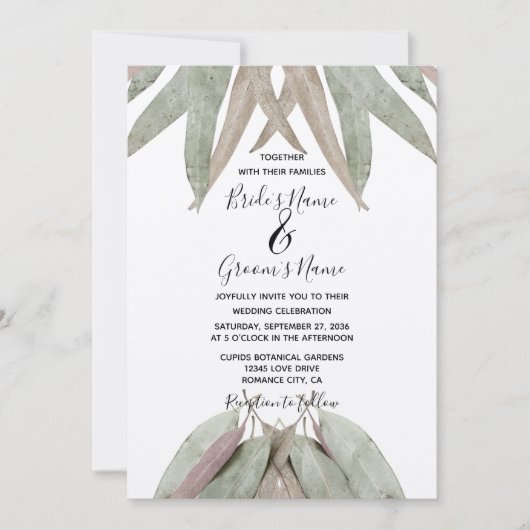 Uitnodigingen tot weduwschap met eucalyptus (Voorkant)