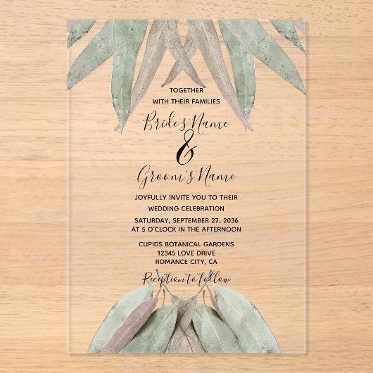Uitnodigingen tot weduwschap met eucalyptus acryl uitnodigingen (Voorkant)
