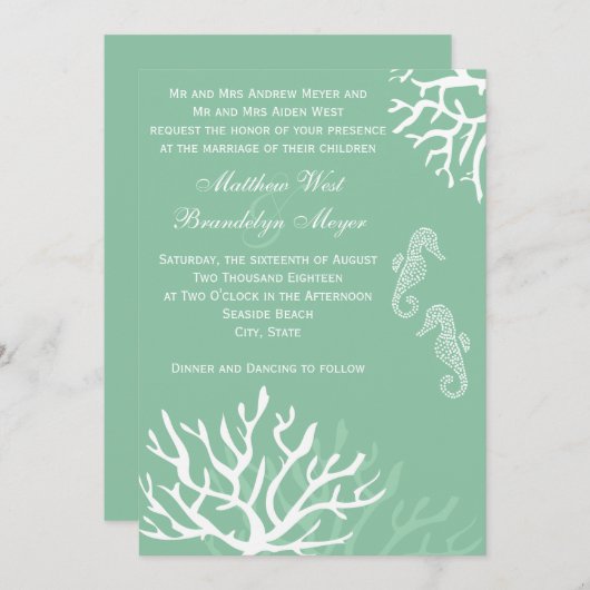 Uitnodigingen tot weduwschap met zeefoam Blue Cora (Voorkant / Achterkant)