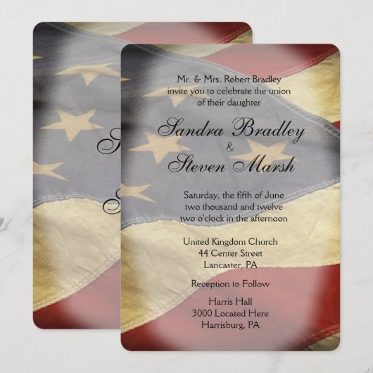 Uitnodigingen van Amerikaanse vlagweddenschappen (Voorkant / Achterkant)