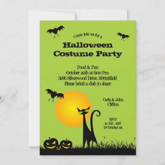 Uitnodigingen van Black Cat en Bats Halloween Part (Voorkant)