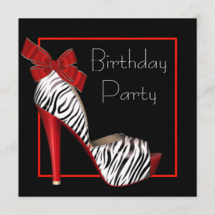 Uitnodigingen van Black Red Zebra Birthday Party