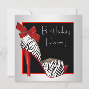 Uitnodigingen van Black Red Zebra Birthday Party