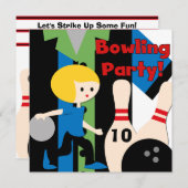 Uitnodigingen van Blond Boy Bowling Party (Voorkant / Achterkant)