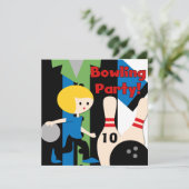 Uitnodigingen van Blond Boy Bowling Party (Staand voorkant)