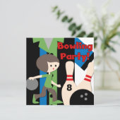 Uitnodigingen van Brunette Boy Bowling Party (Staand voorkant)