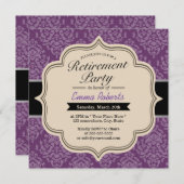 Uitnodigingen van Classy Violet Damask Retirement (Voorkant / Achterkant)