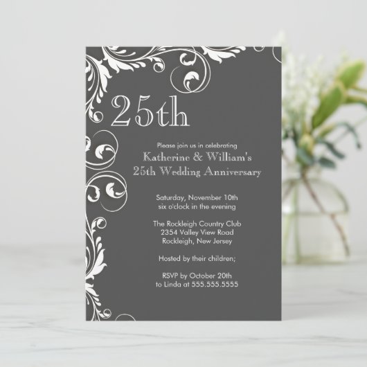 Uitnodigingen van de 25e bruiloft Jubileum Partij (Staand voorkant)