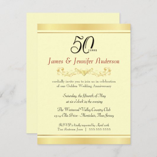 Uitnodigingen van de 50e bruiloft Jubileum Partij (Voorkant / Achterkant)