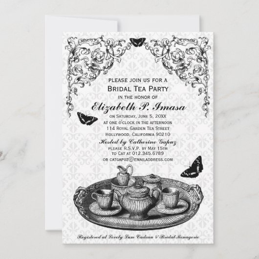 Uitnodigingen van de Black Garden Bridal Tea Party (Voorkant)
