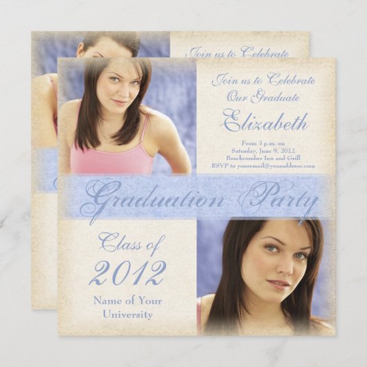 Uitnodigingen van de Blauwe Meisjes Graduation Pa (Voorkant / Achterkant)