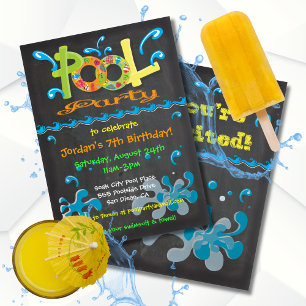 Uitnodigingen van de Colorful Chalkboard Pool Part