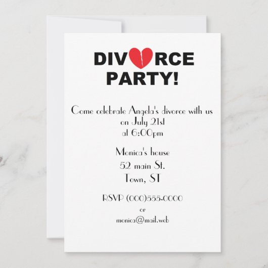 Uitnodigingen van de "Divorce Party" (Voorkant)