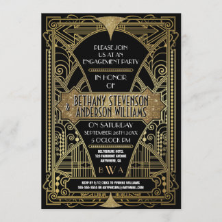 Uitnodigingen van de Gold Art Deco Engagement Par