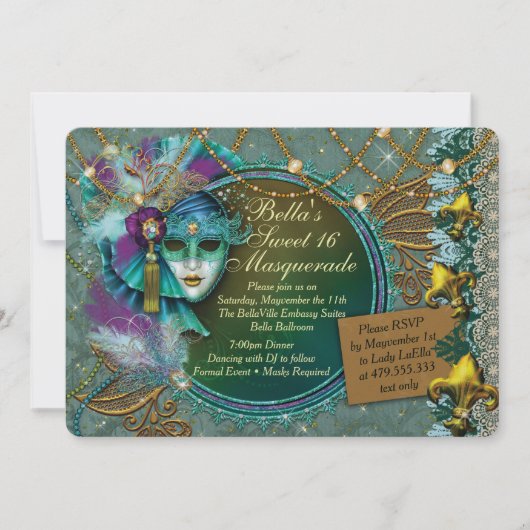 Uitnodigingen van de Masquerade Mardi Gras Party (Voorkant)