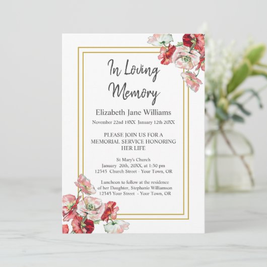 Uitnodigingen van de Memorial Service | Waterverf  (Staand voorkant)