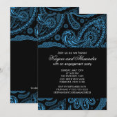 Uitnodigingen van de moderne Blue Paisley Engageme (Voorkant / Achterkant)