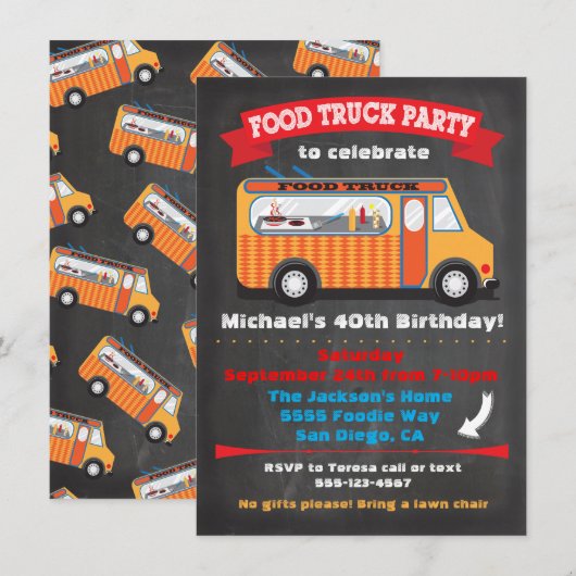 Uitnodigingen van de partij Food Truck (Voorkant / Achterkant)