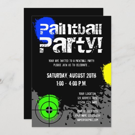 Uitnodigingen van de partij Paintball | Aangepaste (Voorkant / Achterkant)