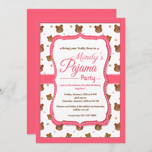 Uitnodigingen van de Partij van Pajama (Voorkant / Achterkant)