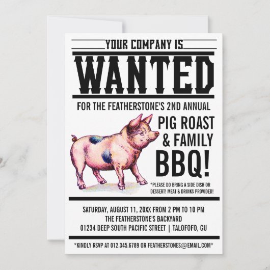 Uitnodigingen van de  Pig Roast Family BBQ (Voorkant)