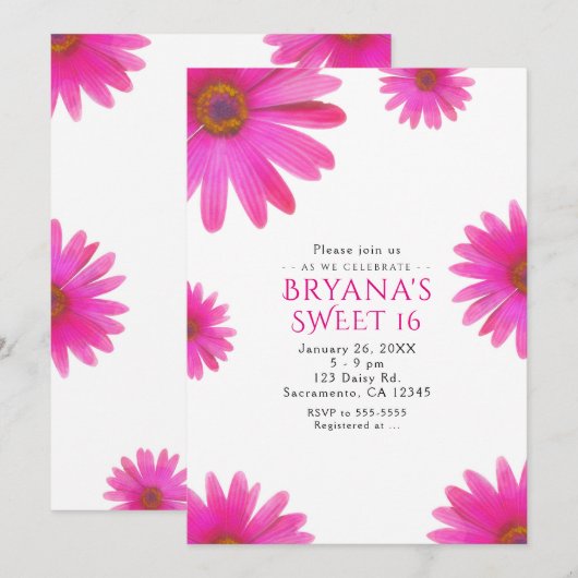 Uitnodigingen van de Pink Daisies Floral Daisy Spr (Voorkant / Achterkant)